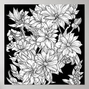 Blumenstrauß Natur Floral Tinte Farbe Seite Poster