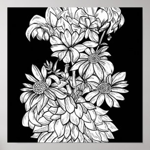 Blumenstrauß Natur Floral Tinte Farbe Seite Poster