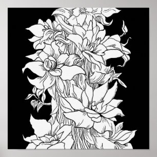 Blumenstrauß Natur Floral Tinten-Färbseite Poster