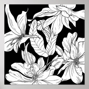 Blumenstrauß Natur Floral Tintenfärbungsseite Pos Poster
