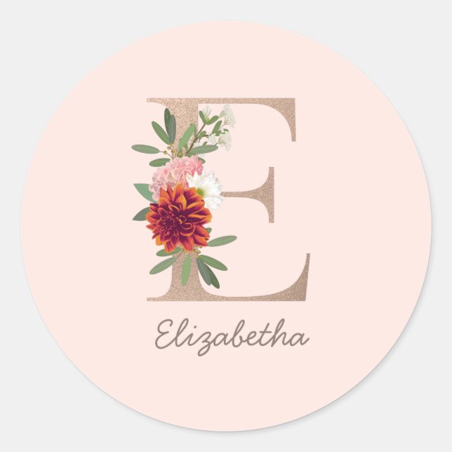 Blumenstrauß personalisierter Buchstabe " E" Runder Aufkleber (Vorderseite)
