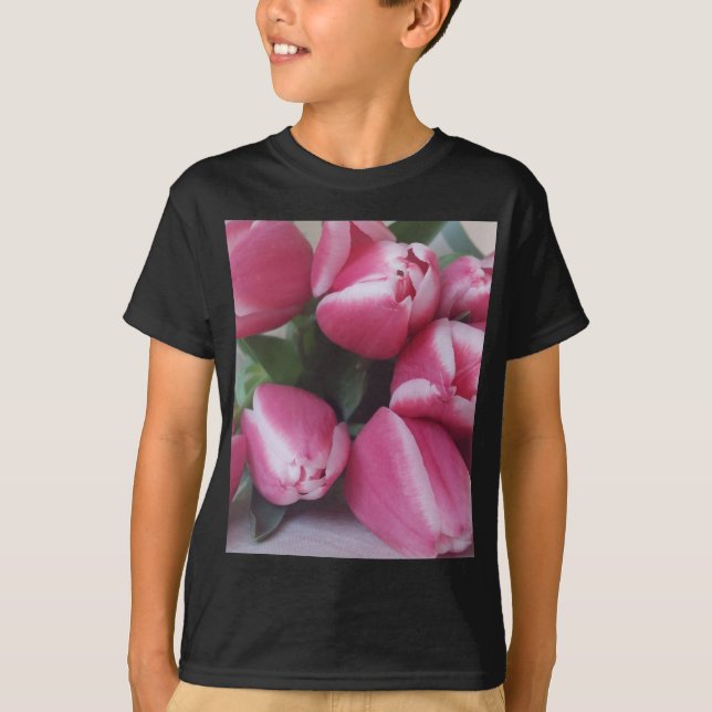 Blumenstrauß, Pink Tulips, Blume T-Shirt (Vorderseite)