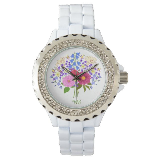 Blumenstrauss Rhinestone Necklace Watch Armbanduhr (Vorderseite)