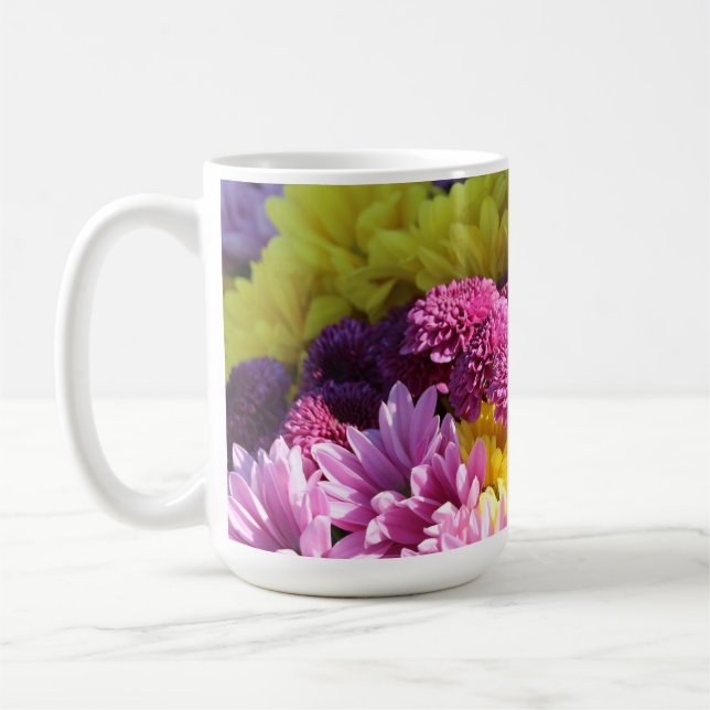 Blumenstrauß, rosa und gelbe Milchsorten Kaffeetasse (Links)