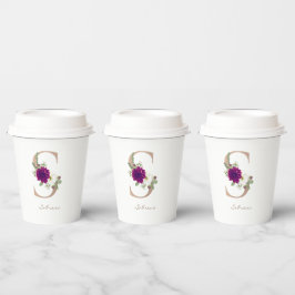 Blumenstrauß-Rose, goldfarben, monogramm, S Pappbecher