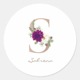 Blumenstrauß-Rose, goldfarben, monogramm, S Runder Aufkleber