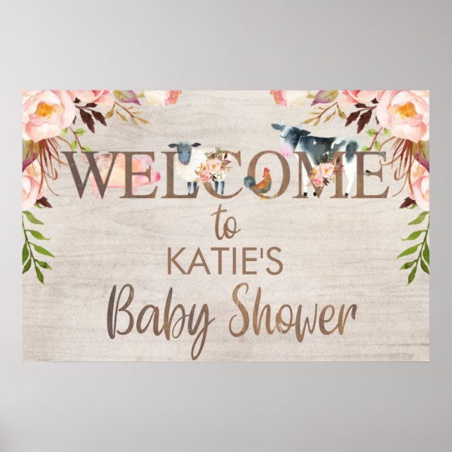 Blumenstrauß Rustic Farm Baby Dusche Willkommenspe Poster (Vorne)