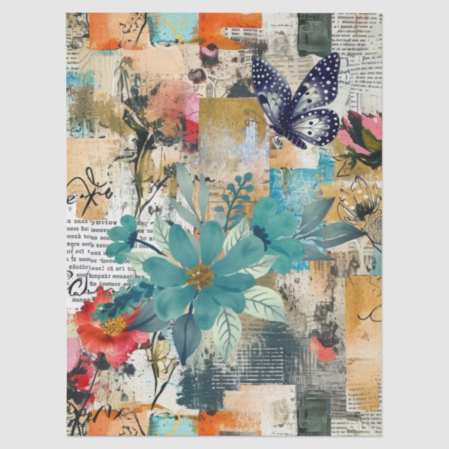 Blumenstrauß und Schmetterling Abstrakte Kunst Uni Seidenpapier (Vorderseite)