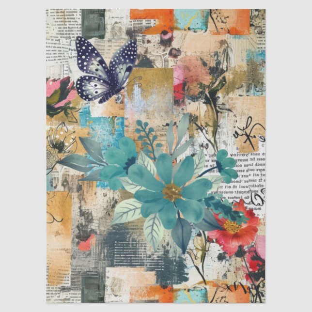 Blumenstrauß und Schmetterling Abstrakte Kunst Uni Seidenpapier (Vorderseite)