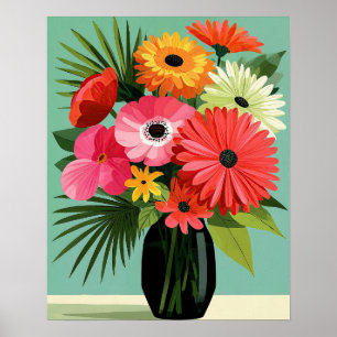Blumenstrauß-Wandkunst aus der Mitte des Jahrhunde Poster