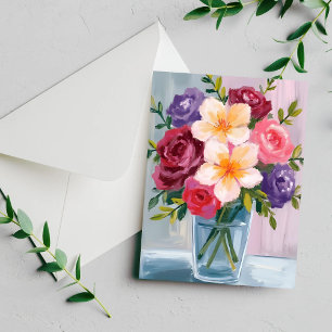 Blumenstrauß-Wasserfarben-Blumenmalerei-Karte