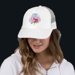 Blumenstrauss White Truckerkappe<br><div class="desc">One of nature's greatest gifts are flowers.  The beautiful bouquet of flowers displayed on this gift item,  include columbines,  bluebells and orchids.  The background,  image and text can be customized.  Original artwork by W.B.</div>