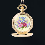 Blumenstrauss Yellow Necklace Watch Armbanduhr<br><div class="desc">A pocket watch with an image of a beautiful flower bouquet. The background,  image and text can be modified. Original artwork by W.B.</div>