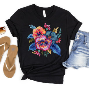 Blumensträußchen Faux-Stickerei-Garn-Design T-Shirt