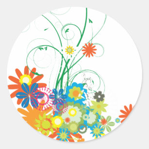 Blumensträuße aus Wirbeln Vektor Runder Aufkleber