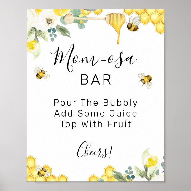 Blumensträuße Bee Baby Dusche Mama-osa-Bar Zeichen Poster (Vorne)