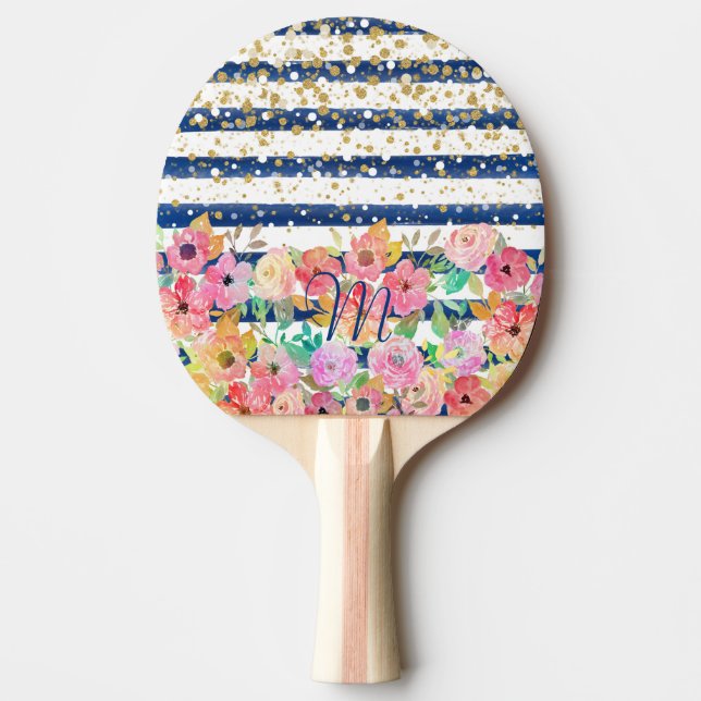 Blumenstreifen und Konfetti Tischtennis Schläger (Vorderseite)