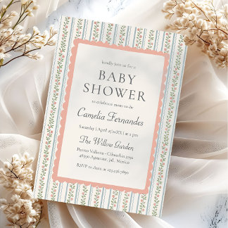 Blumenstreifen Vintage Retro Babyparty Einladung