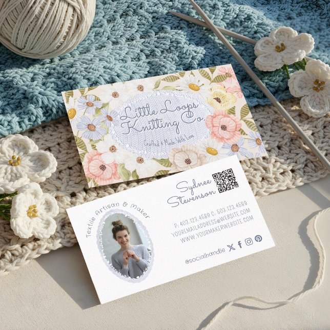 Blumenstrick Handgemachte Crochet Artisan Foto Visitenkarte (Floral knitting Handmade Crochet Artisan Photo Business Card)