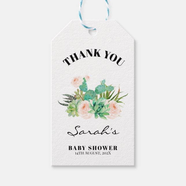 Blumensukkkulent Cactus Fiesta Baby Shower Geschenkanhänger (Vorderseite)