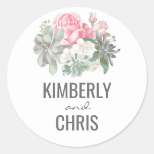 Blumensukkulente Hochzeit von Bouquet und Rosen Runder Aufkleber