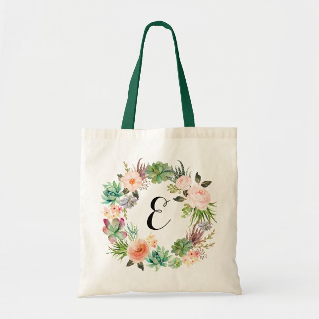 Blumensukkulturen Blush Pfirsichkranz Personalisie Tragetasche (Vorne)