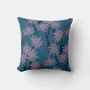 Blumentapete: Asiatisch marineblau, rosa. Kissen