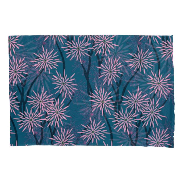 Blumentapete: Asiatisch marineblau, rosa. Kissenbezug (Vorderseite)