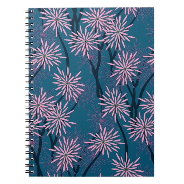 Blumentapete: Asiatisch marineblau, rosa. Notizblock (Vorderseite)