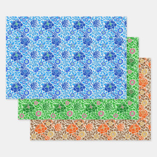 Blumentapete, blau, grün und orange geschenkpapier set
