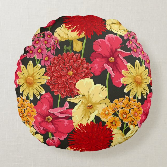 Blumentapete in der Aquarellart Rundes Kissen (Vorderseite)