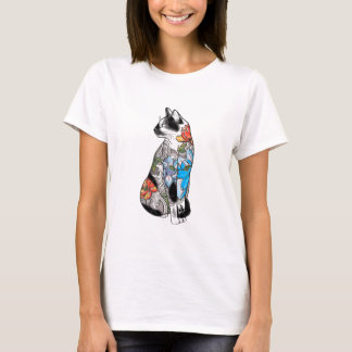 Blumentattoo Cat Illustration - Lebhaft, künstleri T-Shirt