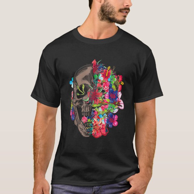 Blumentaube Zucker Schädelblume Rosen T-Shirt (Vorderseite)