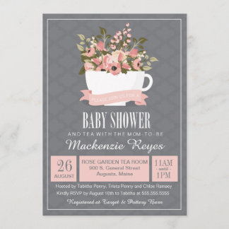 Blumenteacup-Baby-Duschen-Einladung, Tee-Party Einladung