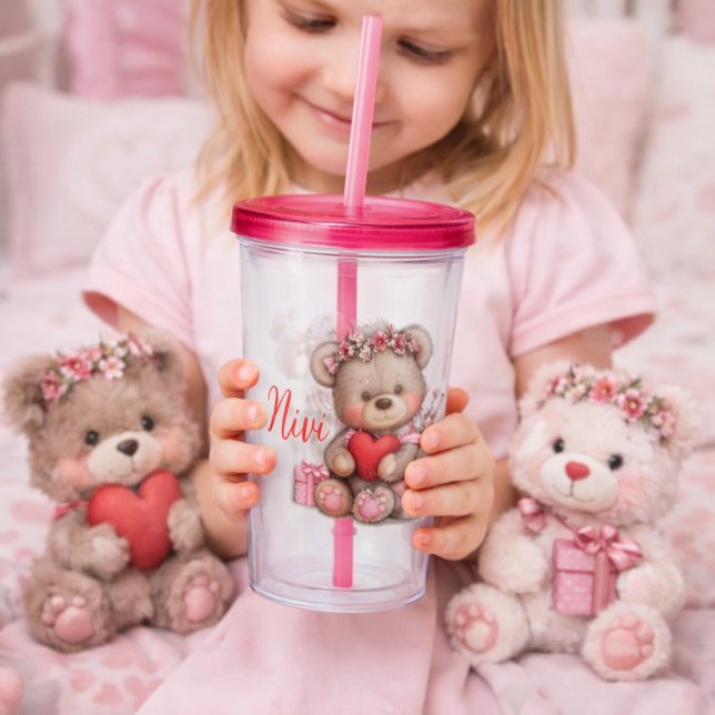 Blumenteddybär mit Herz Acryltrinkbecher (Von Creator hochgeladen)