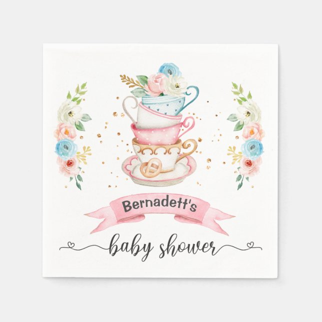 Blumentee Party Babydusche Papier Napkin Serviette (Vorderseite)