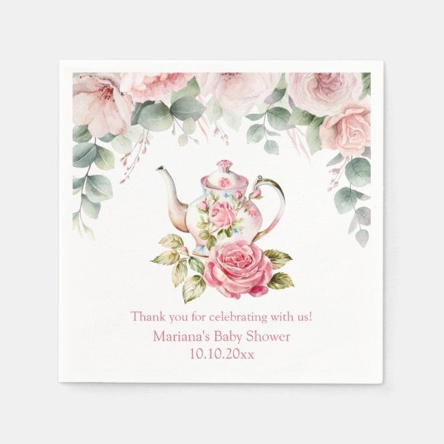 Blumentee-Party Wasserfarbe Babydusche Serviette (Vorderseite)
