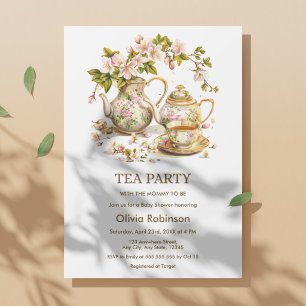 Blumentee-Teekannen-Teeparty Teezeit Babyparty  Einladung