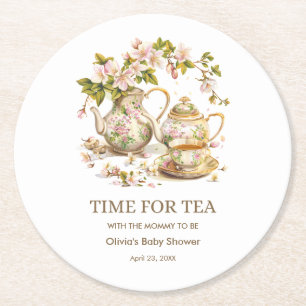 Blumenteekanne Zeit für Tee Baby Shower  Runder Pappuntersetzer