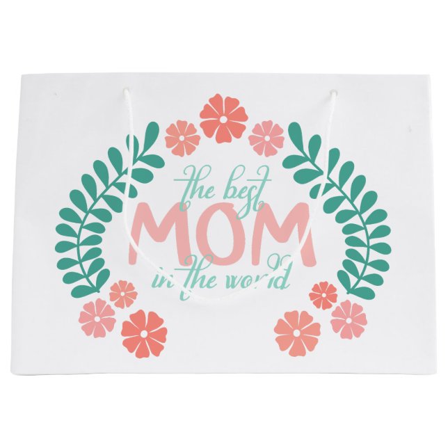 Blumentext die beste Mutter der Welt Große Geschenktüte (Vorderseite)