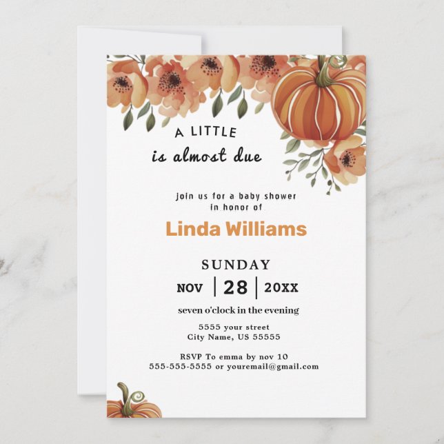 Blumenthema | Little Pumpkin Baby Dusche Einladung (Vorderseite)