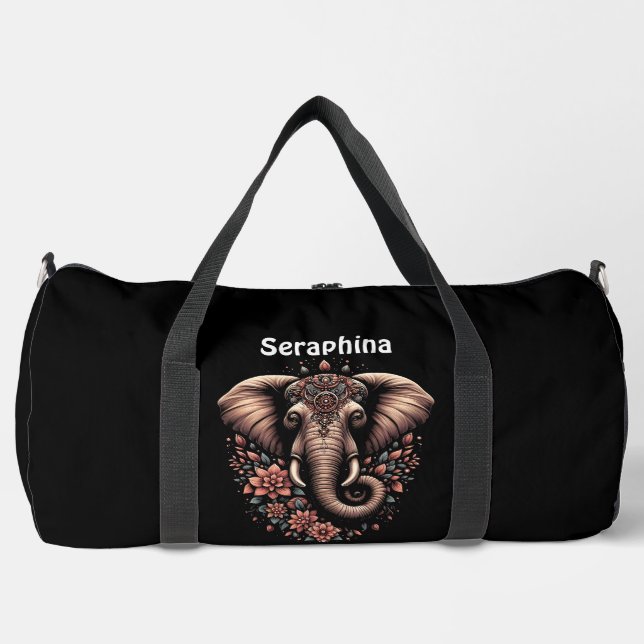 Blumentierischer gemusterter, lebendiger Elefant Duffle Bag (Vorderseite)