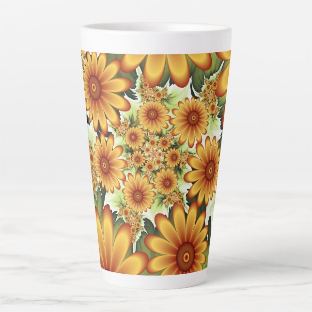 Blumentraum, Moderne Abstrakte Blume Fraktal Kunst Milchtasse (Vorderseite)