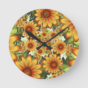 Blumentraum, Moderne Abstrakte Blume Fraktal Kunst Runde Wanduhr