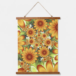 Blumentraum, Moderne Abstrakte Blume Fraktal Kunst Wandteppich Mit Holzrahmen