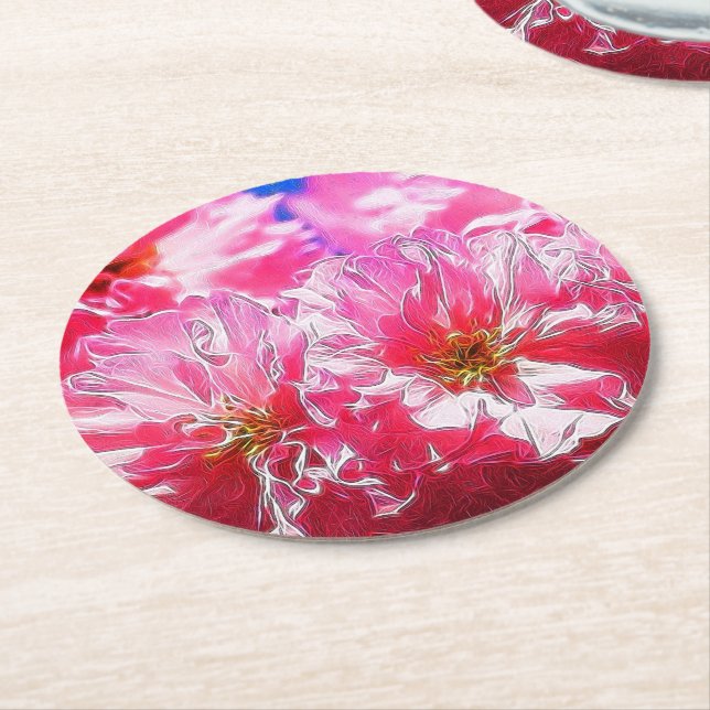 Blumenträume 03 Pink Runder Pappuntersetzer (Angewinkelt)