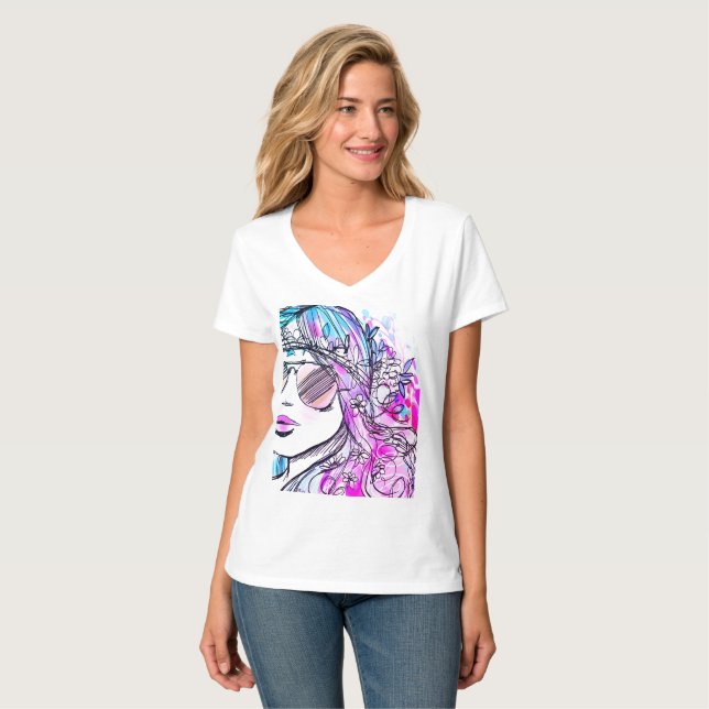 Blumenträume im Retro-Stil T-Shirt (Vorderseite Vollansicht)