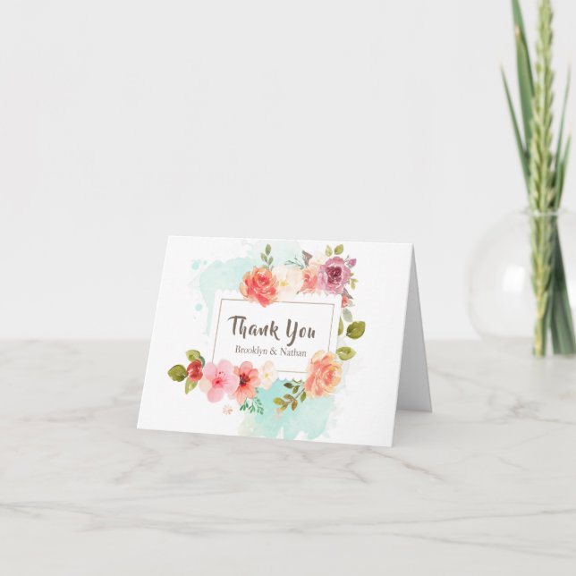 Blumenträume im Sommer Hochzeit "Danke" Dankeskarte (Vorderseite)