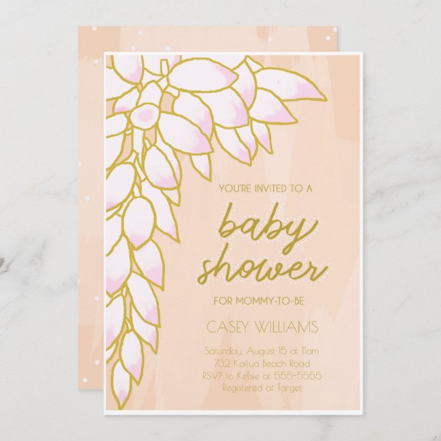 Blumentropische Rosa Blush Kinderdusche Einladung (Vorne/Hinten)