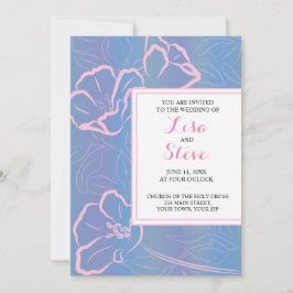 Blumentropisches Periwinkle und rosa Hochzeit Einladung